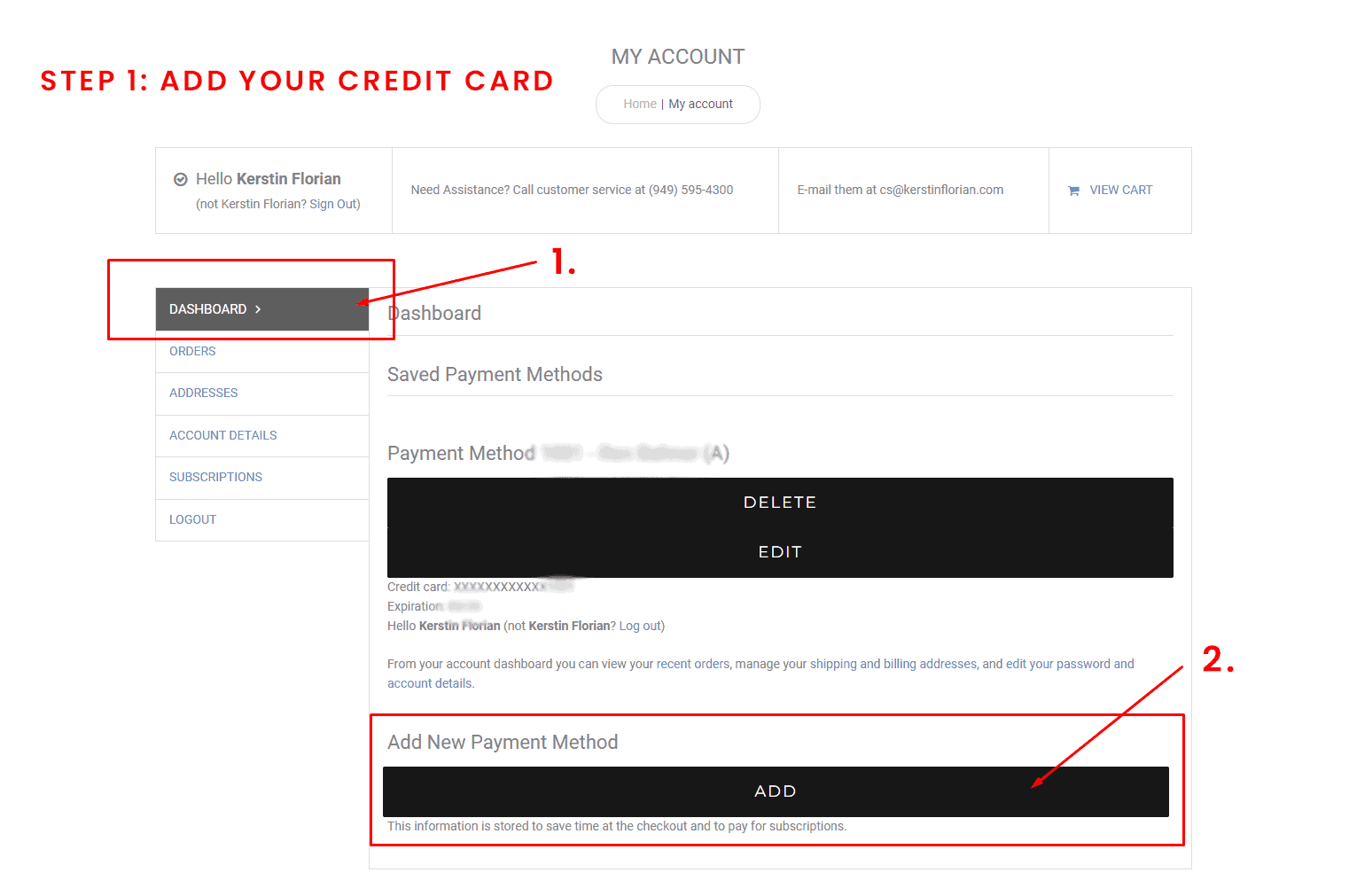 step one changing cc info copy