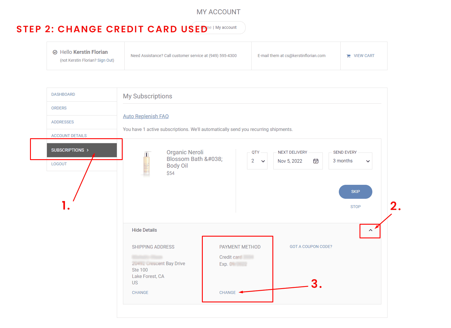 step two changing cc info copy
